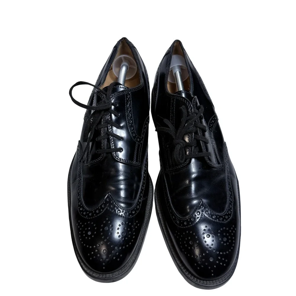 Tods Wingtip Brogue Derby Men 11 Black Polished Leather Lace Up Dress Shoes